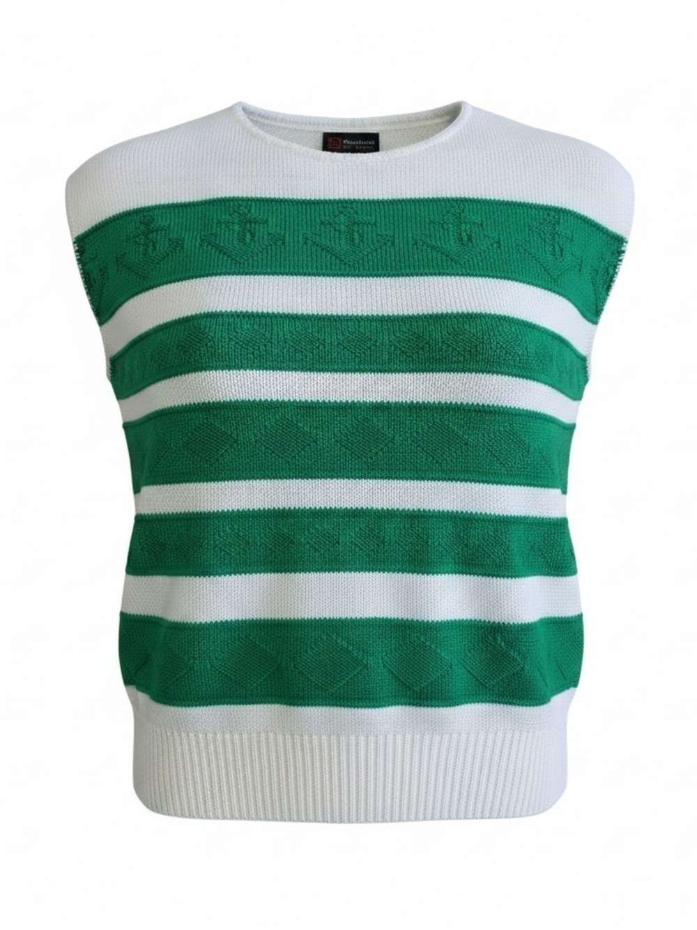​Picket & Post Womens PM Medium Petite Sweater Vest Green White Anchor Knit USA